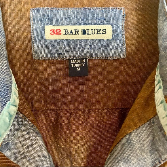 32 Bar Blues Brown Mens Linen Shirt - Picture 2 of 5